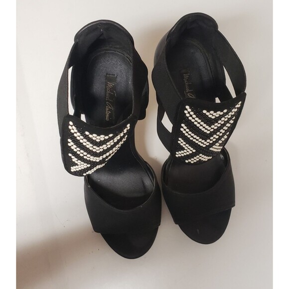 Michael Antonio Black Stiletto Open Toe Cutout Padded Beaded Shoe 7.5 PO G - Picture 9 of 14